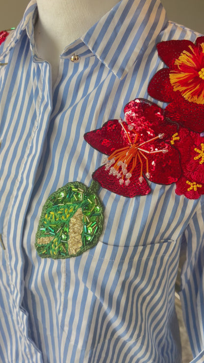 Embroidered Flower Blouses, Hand Embroidered  Floral Shirt, Clothing For Women,  Mexican Design Tshirt, Funny Summer Tshirt