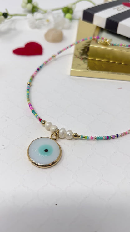 Evil Eye Cubic Beads Choker Necklace