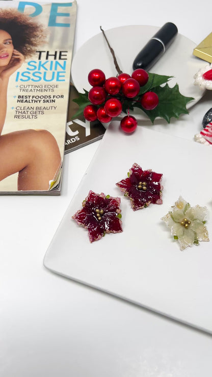 Poinsettia Christmas Earrings, Resin stud earrings, Christmas gift, Holiday earrings, Christmas jewelry, stocking stuffer, gift for women