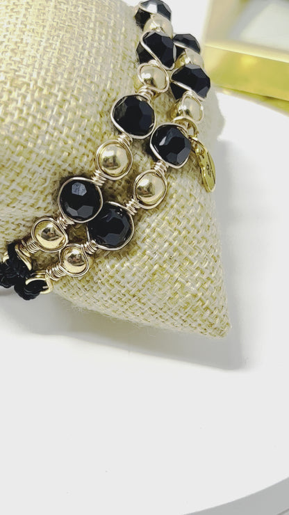 Hematite Gold And Black Beaded Bracelet Set