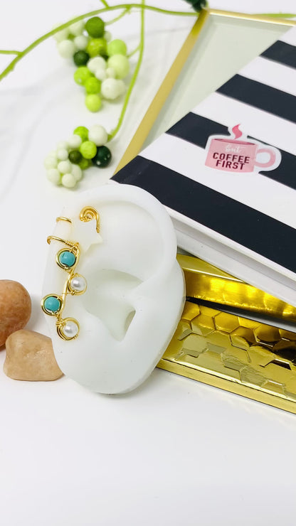 Turquoise Ear cuffs, Ear Cuff, Ear Climber, Ear cuff no piercing, turquoise earrings, cartilage earrings, gold ear cuff, Ear Jacket