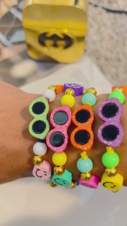 Colorful sunglasses bracelet, summer beaded bracelet, charm bracelet, flower bracelet