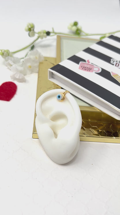 Evil eye ear cuff, Ear Cuff, No piercing, Evil eye earrings, Ear climber, cartilage earring, Hoop, Gold ear cuff,