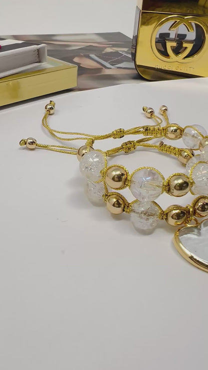 Handmade gold plated and crystal beads bracelet sets with Heart pendant
