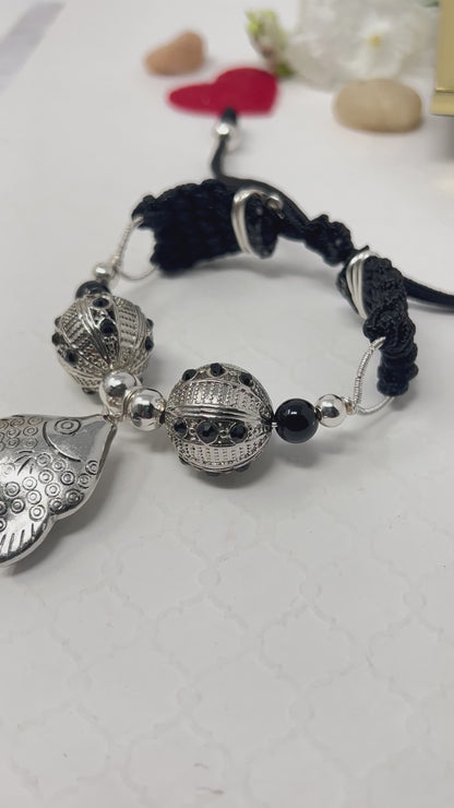 Silver And Black Beaded Bracelet