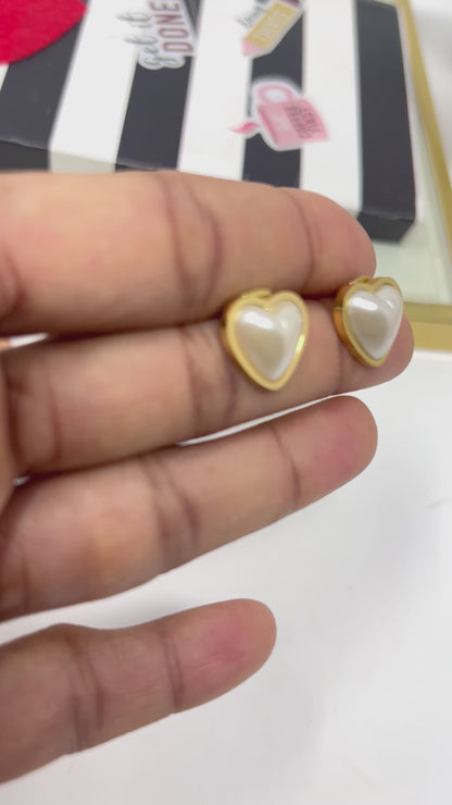 Stainless Steel Pearl Heart Stud Earrings, Dainty Gold Earrings, Post Earrings For Women