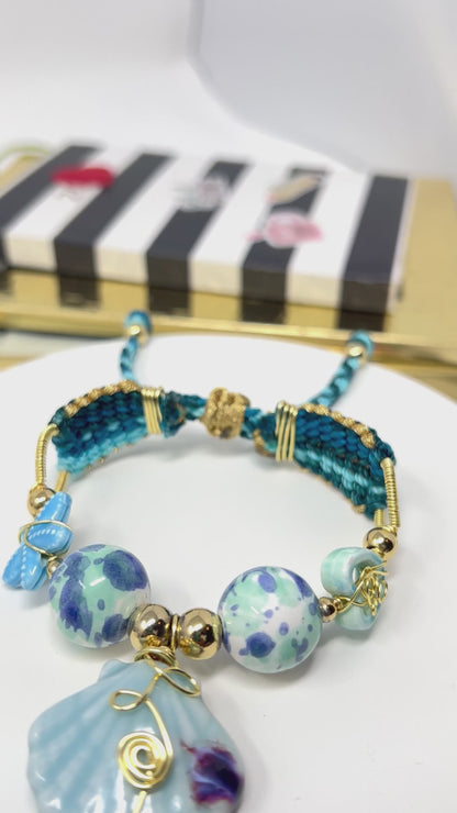 Ceramic Beads Bracelet, Macrame Woven Adjustable Bracelet For Women