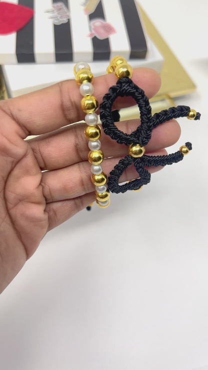 Black Gold  Bow Bracelet, Pearl bow bracelet Set, Knot bracelet, coquette jewelry, y2k bracelet bows, coquette bow, Gold bow bracelet
