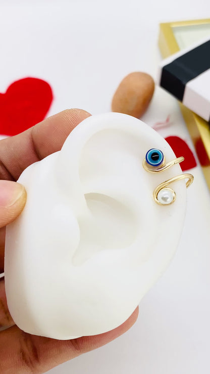Evil eye ear cuff, Ear cuff no piercing, Gold ear cuff, Evil eye earrings, Ear Climber, Cartilage earrings, Hoop, Double band ear cuf