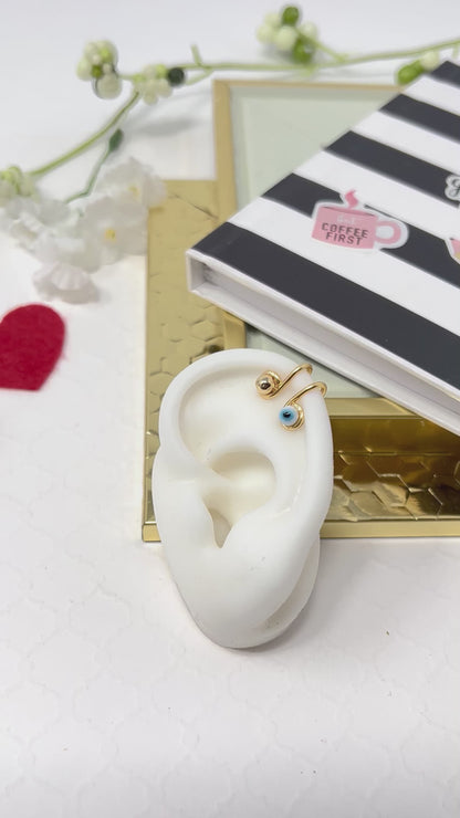 Evil eye ear cuff, Ear cuff no piercing, Gold ear cuff, Evil eye earrings, Ear Climber, Cartilage earrings, Hoop, Double band ear cuf