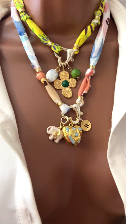 Bandana Charm Necklace, Custom Carabiner Bandana Pendant Necklace, Boho Scarf Necklace, Vintage Charm Necklace, Fabric Pendant Necklace Gift