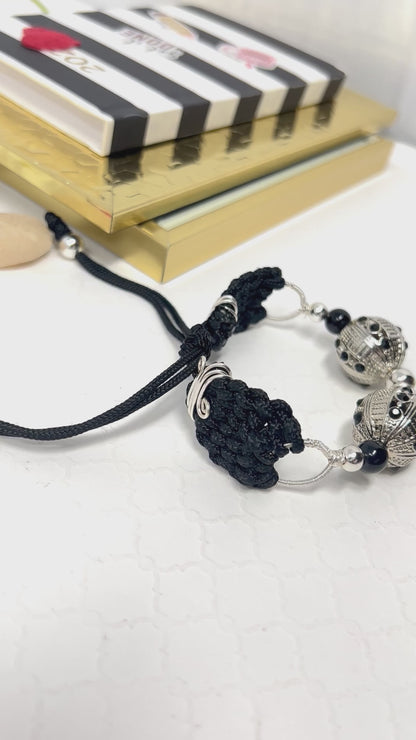 Silver And Black Beaded Bracelet