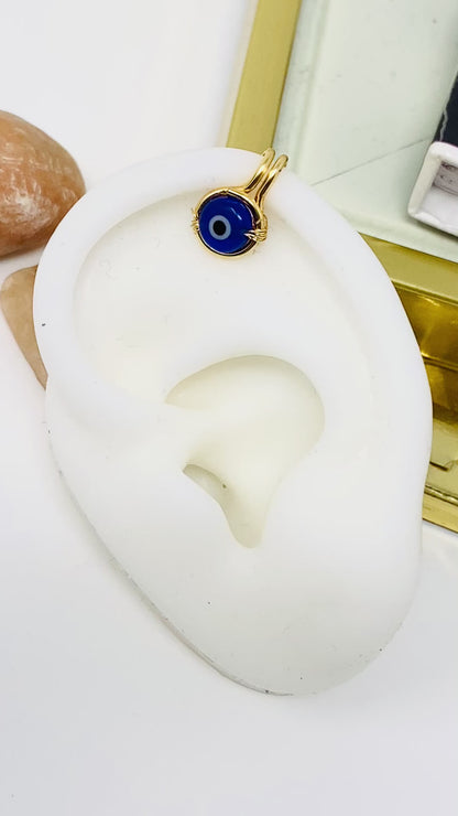 Evil eye ear cuff, Ear Cuff, No piercing, Evil eye earrings, Ear climber, cartilage earring, Hoop, Gold ear cuff,