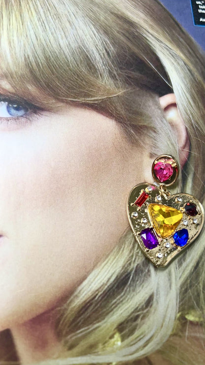 CRYSTAL GOLD HEART EARRINGS