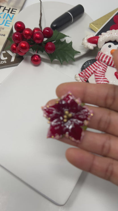Poinsettia Christmas Earrings, Resin stud earrings, Christmas gift, Holiday earrings, Christmas jewelry, stocking stuffer, gift for women