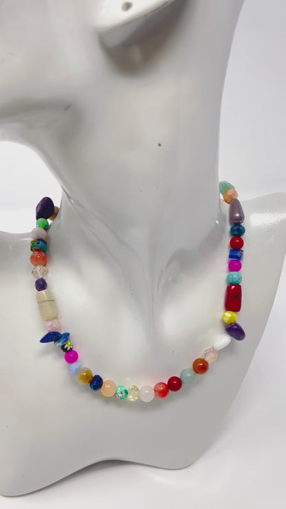 Colorful beaded necklace, y2k necklace, gemstone beads necklace, summer necklace, chunky beaded necklace, multicolor beaded necklace