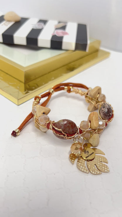 Adjustable Laminated Wire Woven Natural Bead Bracelet