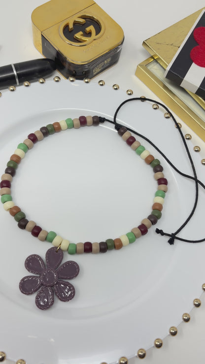 Handmade Resin Flower Charm Necklace, Beaded Necklace, Western Resin Pendant Necklace, Unique Boho Jewelry Gif