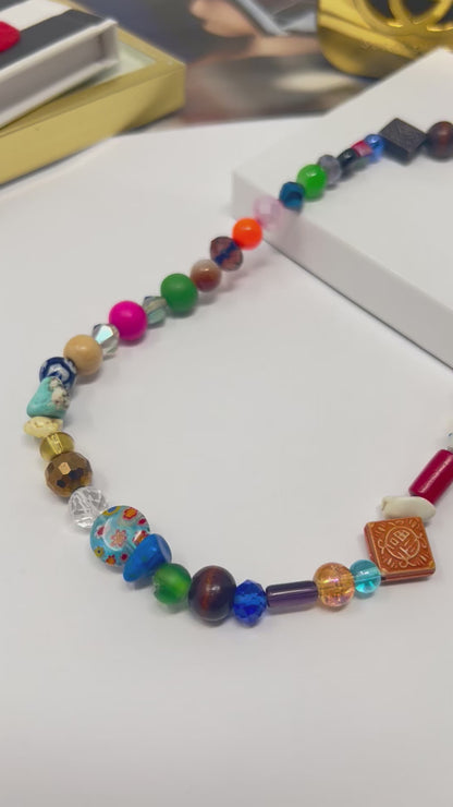 Colorful beaded necklace, y2k necklace, gemstone beads necklace, summer necklace, chunky beaded necklace, multicolor beaded necklace