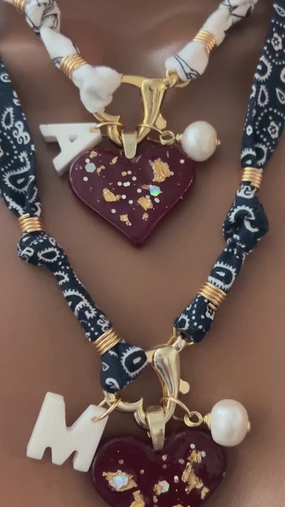 Custom Bandana Charm Necklace, Carabiner Bandana Pendant Necklace, Boho Scarf Necklace, Vintage Charm Necklace, Fabric Pendant Necklace Gift