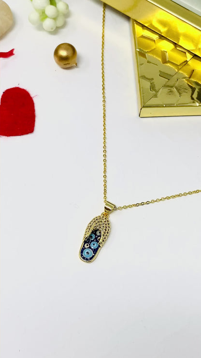 Evil Eye Gold Plated Necklace, Slipper Charm Necklace