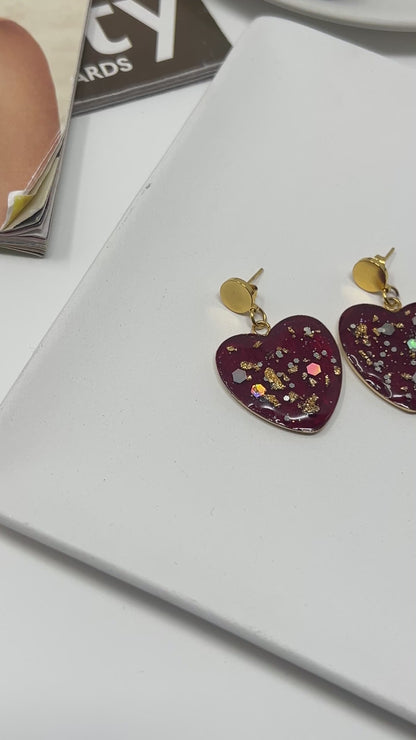 Handmade dangle heart resin earrings