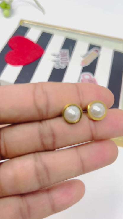 Stainless Steel Pearl Stud Earrings, Post Gold Earrings, Dainty Earrings For Women