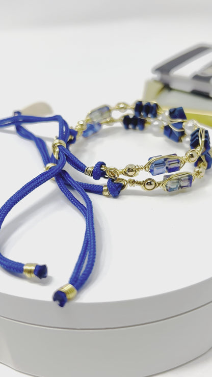 Pearl And Royal Blue Beads Bracelet Set