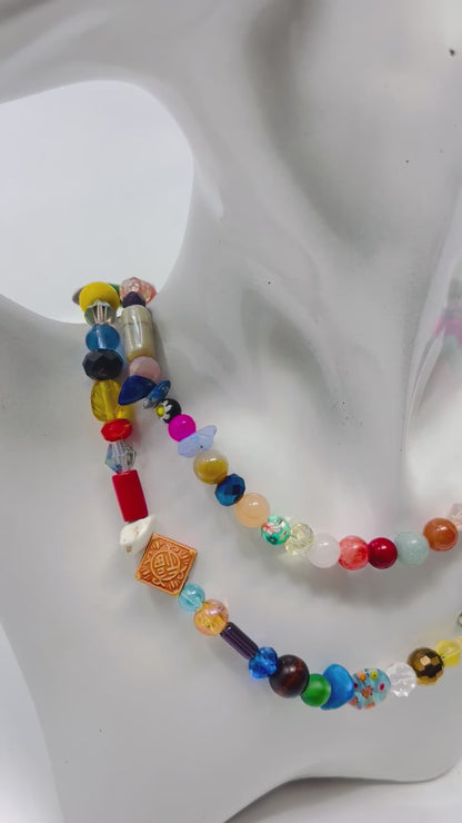 Colorful beaded necklace, y2k necklace, gemstone beads necklace, summer necklace, chunky beaded necklace, multicolor beaded necklace