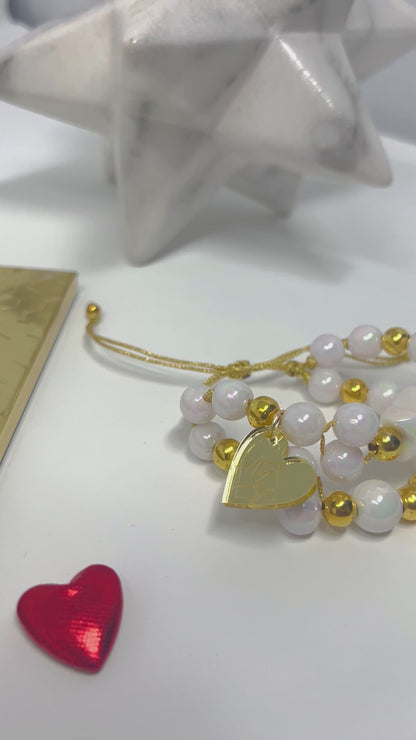 Handmade beads bracelet sets with Heart pendant