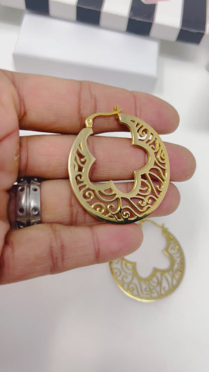 Gold stainless steel hoops, Filigree Hoop Earrings, Dainty Hoops Earrings For Women