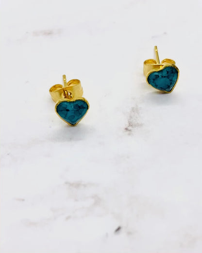 Stainless Steel Turquoise Heart Shaped Stud Earrings, Tiny Earrings, Dainty Post earrings For Women