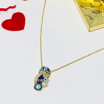 Evil Eye Gold Plated Necklace, Slipper Charm Necklace