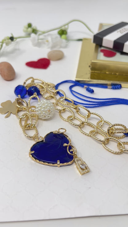 Murano Heart And Clover Gold Plated Charm Gold Chain Necklace For Women