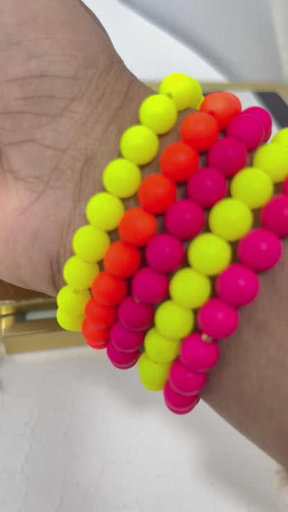 Bracelet with neon colored beads, elastic, bohemian style, summer and beach bracelet