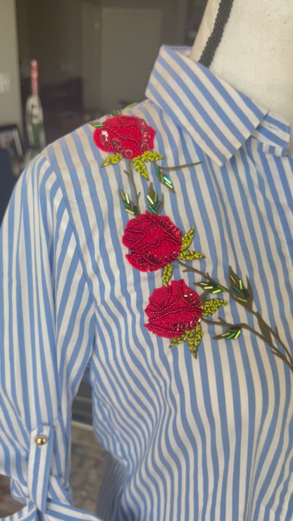 Embroidered Flower Blouses, Hand Embroidered  Floral Shirt, Clothing For Women,  Mexican Design Tshirt, Funny Summer Tshirt