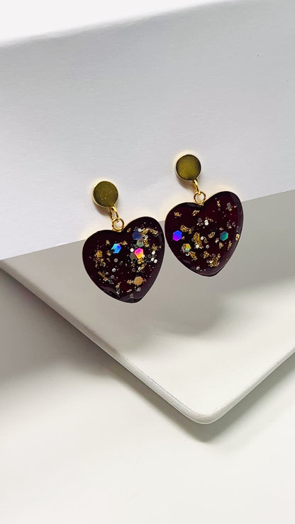 Handmade dangle heart resin earrings
