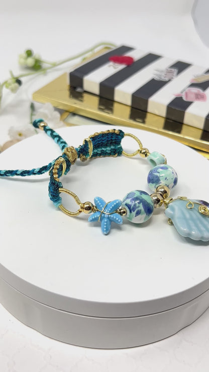 Ceramic Beads Bracelet, Macrame Woven Adjustable Bracelet For Women