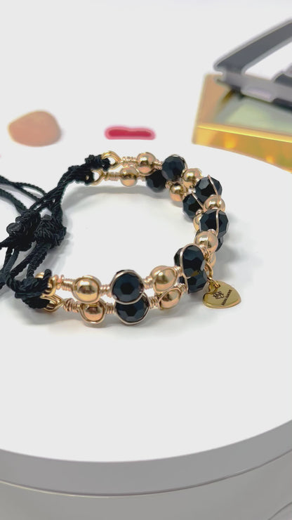 Hematite Gold And Black Beaded Bracelet Set