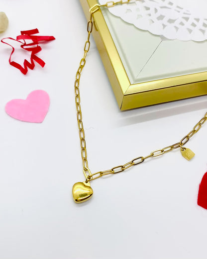 Heart Gold Chain Link Necklace